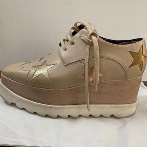Stella McCartney Elyse Beige Gold Star Cutout Platform Brogues Sz 37.5